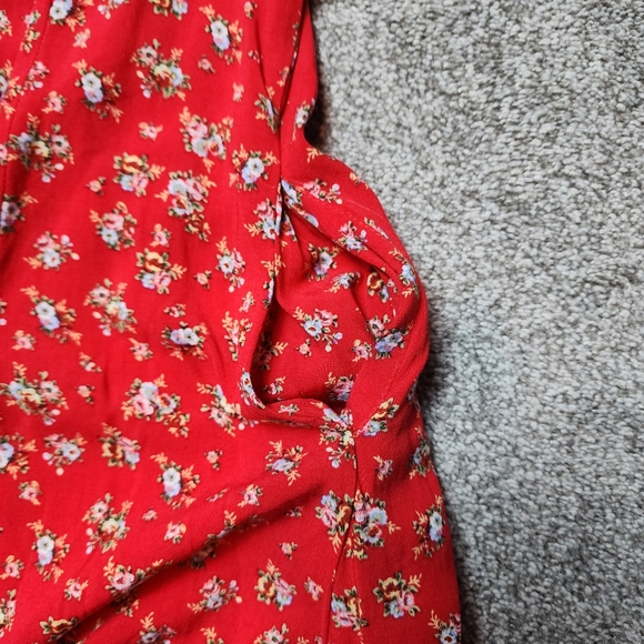 Band of Gypsies Floral Button Up Tie Back Skater Dress Cap Sleeve Pockets Medium - Picture 11 of 11